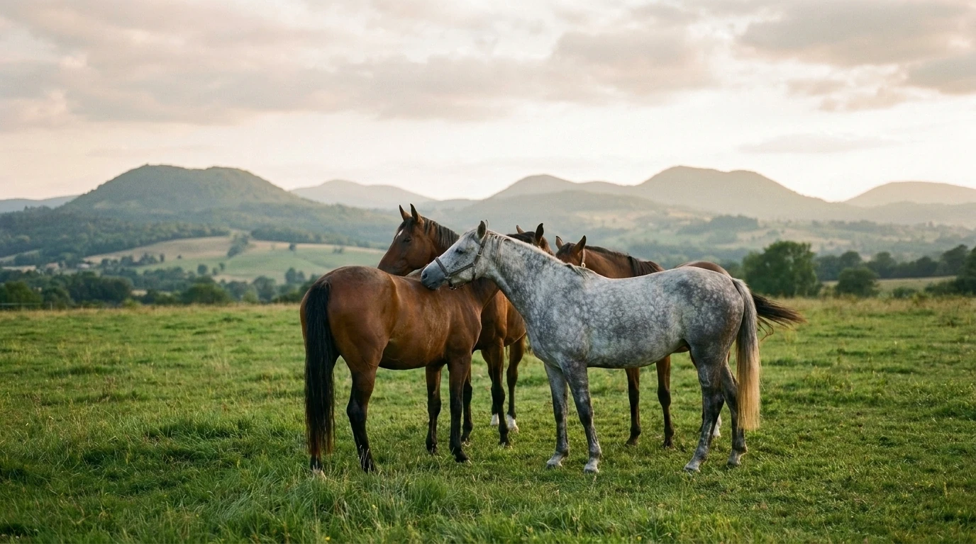 Les chevaux du Ecurie du soleil en liberté, Allier